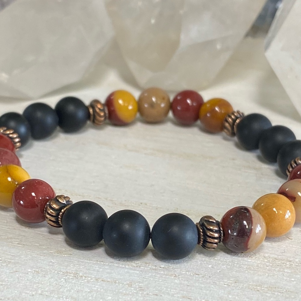 2/$40 - Mookaite and Black Onyx Gemstone Bracelet - Unisex - 8mm - Picture 4 of 4
